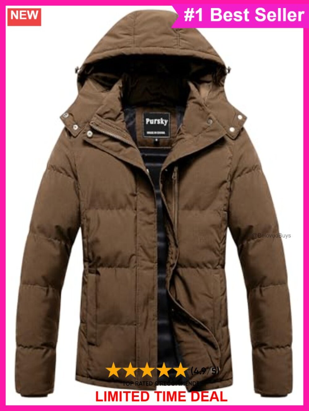 Pursky Women's Waterproof Cropped Puffer Jacket Removable Hood